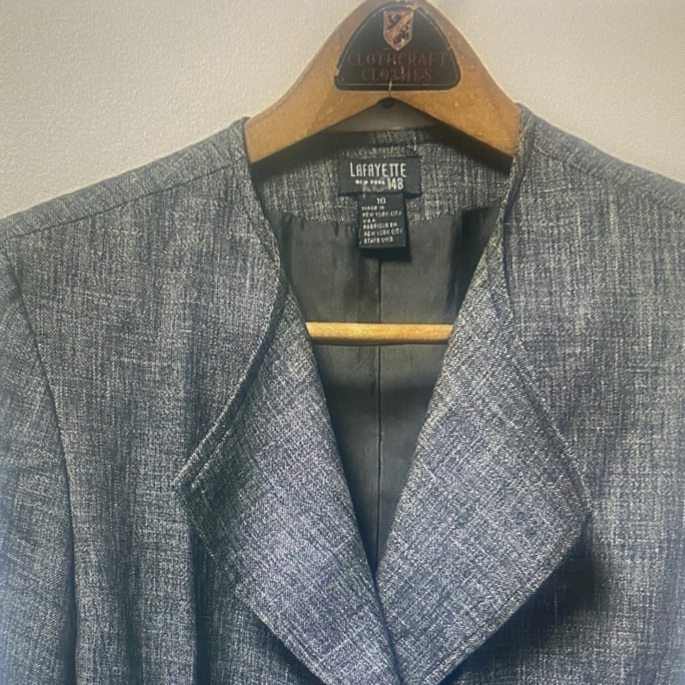 Lafayette 148 New York 100% Linen Blazer Jacket Grey Size 10 Made in USA